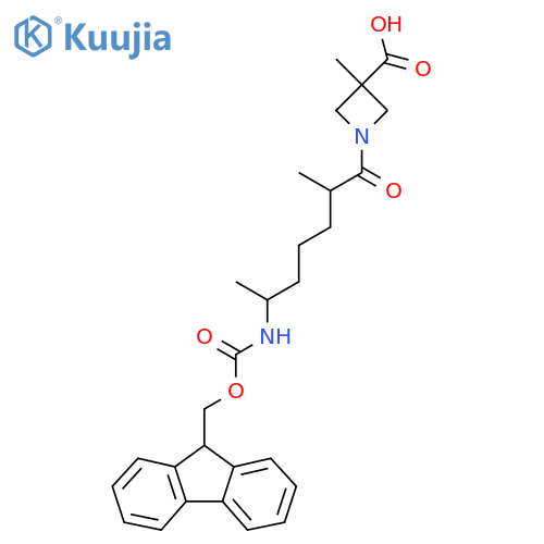 1-6-({(9H-fluoren-9-yl)methoxycarbonyl}amino)-2-methylheptanoyl-3-methylazetidine-3-carboxylic acid structure