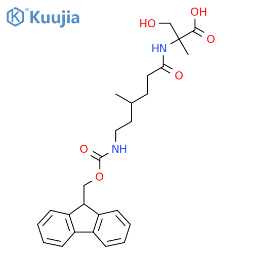 2-6-({(9H-fluoren-9-yl)methoxycarbonyl}amino)-4-methylhexanamido-3-hydroxy-2-methylpropanoic acid structure