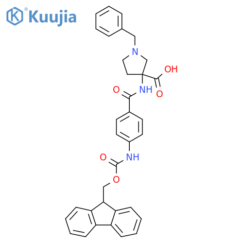 1-benzyl-3-4-({(9H-fluoren-9-yl)methoxycarbonyl}amino)benzamidopyrrolidine-3-carboxylic acid structure