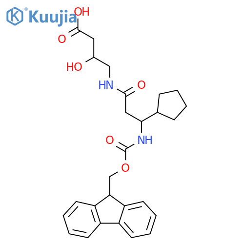 4-3-cyclopentyl-3-({(9H-fluoren-9-yl)methoxycarbonyl}amino)propanamido-3-hydroxybutanoic acid structure