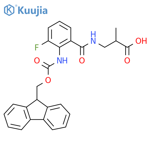 3-{2-({(9H-fluoren-9-yl)methoxycarbonyl}amino)-3-fluorophenylformamido}-2-methylpropanoic acid structure