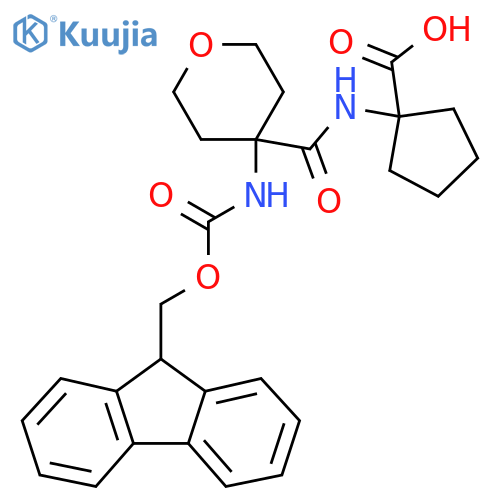 1-4-({(9H-fluoren-9-yl)methoxycarbonyl}amino)oxane-4-amidocyclopentane-1-carboxylic acid structure
