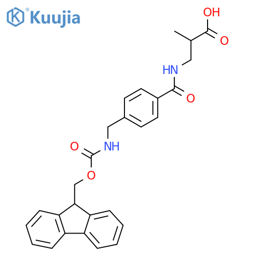 3-({4-({(9H-fluoren-9-yl)methoxycarbonyl}amino)methylphenyl}formamido)-2-methylpropanoic acid structure
