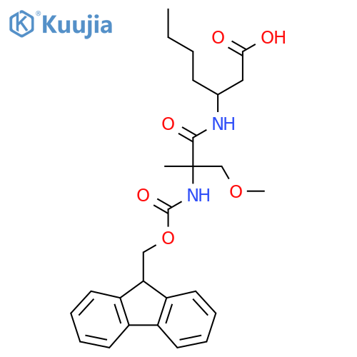 3-2-({(9H-fluoren-9-yl)methoxycarbonyl}amino)-2-(methoxymethyl)propanamidoheptanoic acid structure