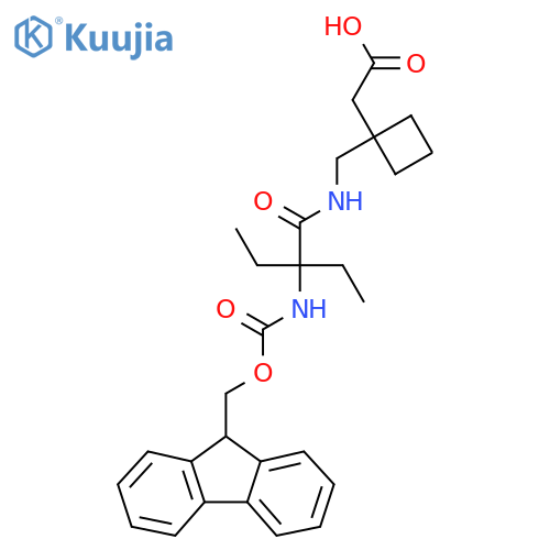 2-(1-{2-ethyl-2-({(9H-fluoren-9-yl)methoxycarbonyl}amino)butanamidomethyl}cyclobutyl)acetic acid structure