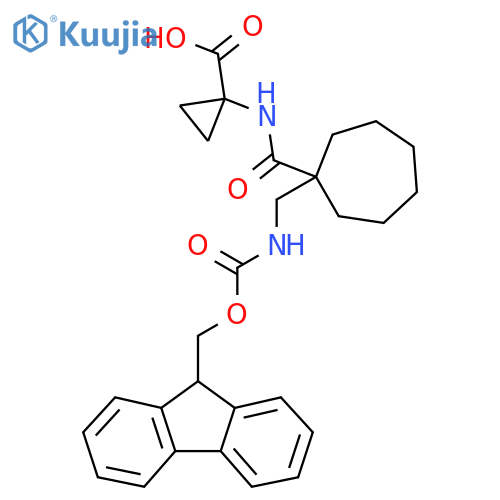 1-{1-({(9H-fluoren-9-yl)methoxycarbonyl}amino)methylcycloheptaneamido}cyclopropane-1-carboxylic acid structure