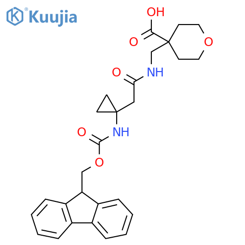 4-({2-1-({(9H-fluoren-9-yl)methoxycarbonyl}amino)cyclopropylacetamido}methyl)oxane-4-carboxylic acid structure