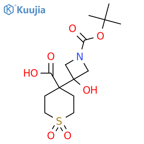 4-{1-(tert-butoxy)carbonyl-3-hydroxyazetidin-3-yl}-1,1-dioxo-1lambda6-thiane-4-carboxylic acid structure