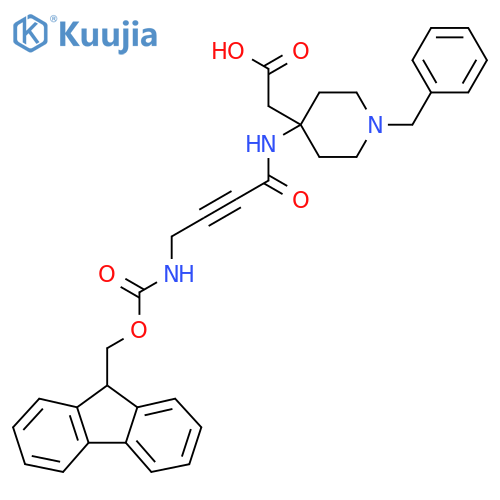 2-{1-benzyl-4-4-({(9H-fluoren-9-yl)methoxycarbonyl}amino)but-2-ynamidopiperidin-4-yl}acetic acid structure