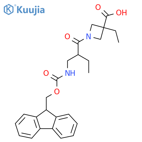 3-ethyl-1-{2-({(9H-fluoren-9-yl)methoxycarbonyl}amino)methylbutanoyl}azetidine-3-carboxylic acid structure