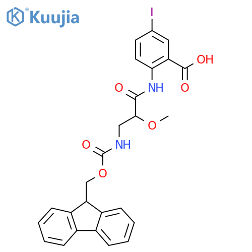 2-3-({(9H-fluoren-9-yl)methoxycarbonyl}amino)-2-methoxypropanamido-5-iodobenzoic acid structure