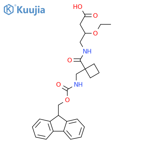 3-ethoxy-4-({1-({(9H-fluoren-9-yl)methoxycarbonyl}amino)methylcyclobutyl}formamido)butanoic acid structure
