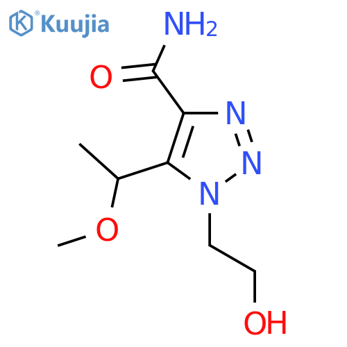 1-(2-hydroxyethyl)-5-(1-methoxyethyl)-1H-1,2,3-triazole-4-carboxamide structure