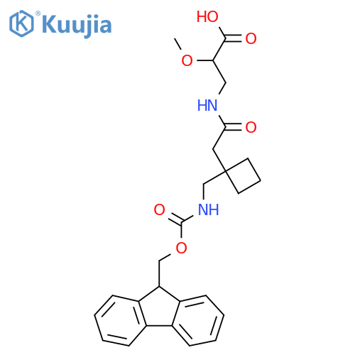 3-(2-{1-({(9H-fluoren-9-yl)methoxycarbonyl}amino)methylcyclobutyl}acetamido)-2-methoxypropanoic acid structure