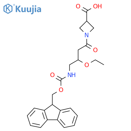 1-3-ethoxy-4-({(9H-fluoren-9-yl)methoxycarbonyl}amino)butanoylazetidine-3-carboxylic acid structure