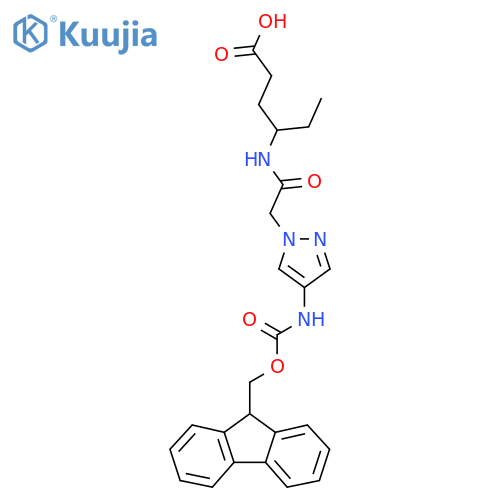 4-{2-4-({(9H-fluoren-9-yl)methoxycarbonyl}amino)-1H-pyrazol-1-ylacetamido}hexanoic acid structure