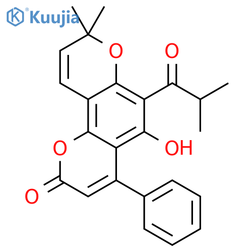 5-hydroxy-6-isobutyryl-8,8-dimethyl-4-phenyl-2H,8H-pyrano[2,3-h]chromen-2-one structure