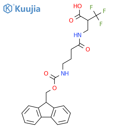 2-{4-({(9H-fluoren-9-yl)methoxycarbonyl}amino)butanamidomethyl}-3,3,3-trifluoropropanoic acid structure