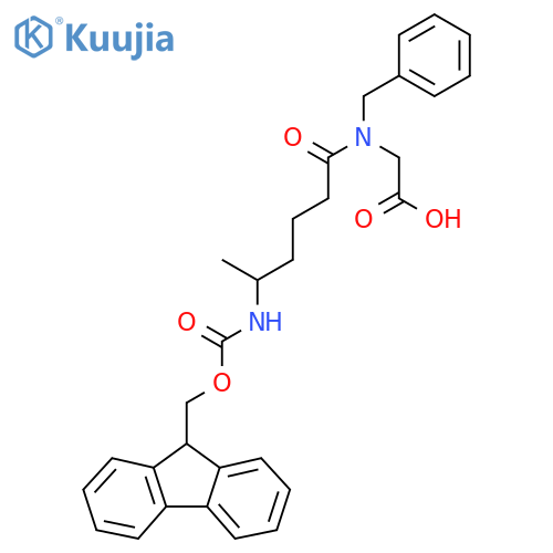 2-N-benzyl-5-({(9H-fluoren-9-yl)methoxycarbonyl}amino)hexanamidoacetic acid structure