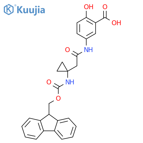 5-{2-1-({(9H-fluoren-9-yl)methoxycarbonyl}amino)cyclopropylacetamido}-2-hydroxybenzoic acid structure