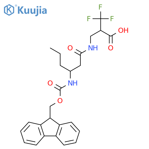 2-{3-({(9H-fluoren-9-yl)methoxycarbonyl}amino)hexanamidomethyl}-3,3,3-trifluoropropanoic acid structure