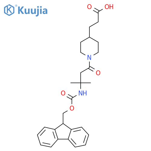 3-{1-3-({(9H-fluoren-9-yl)methoxycarbonyl}amino)-3-methylbutanoylpiperidin-4-yl}propanoic acid structure