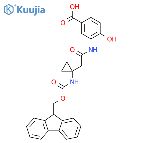 3-{2-1-({(9H-fluoren-9-yl)methoxycarbonyl}amino)cyclopropylacetamido}-4-hydroxybenzoic acid structure