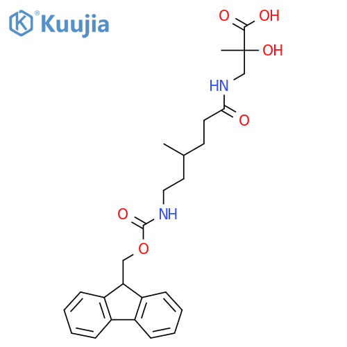 3-6-({(9H-fluoren-9-yl)methoxycarbonyl}amino)-4-methylhexanamido-2-hydroxy-2-methylpropanoic acid structure