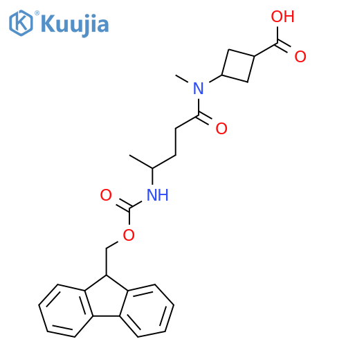 3-4-({(9H-fluoren-9-yl)methoxycarbonyl}amino)-N-methylpentanamidocyclobutane-1-carboxylic acid structure