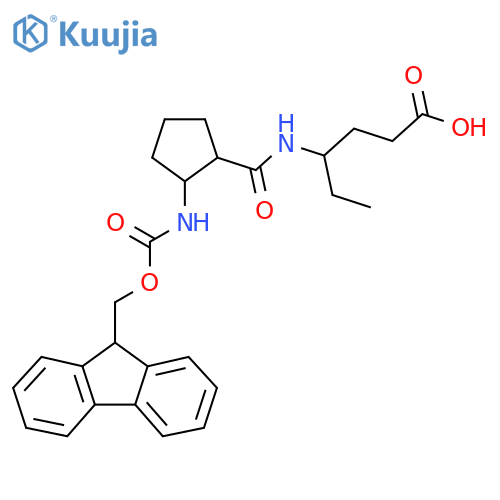 4-{2-({(9H-fluoren-9-yl)methoxycarbonyl}amino)cyclopentylformamido}hexanoic acid structure