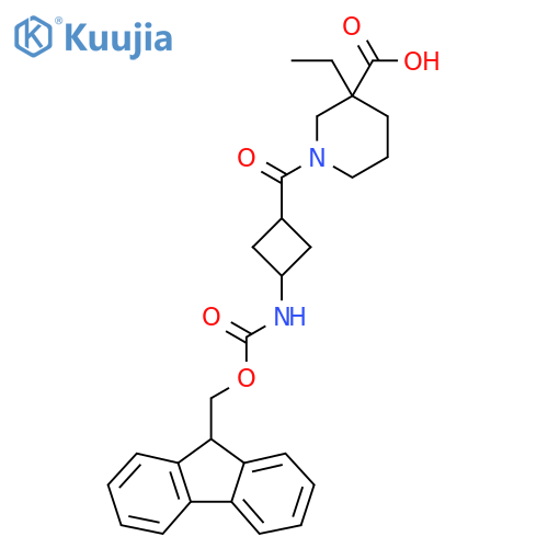 3-ethyl-1-3-({(9H-fluoren-9-yl)methoxycarbonyl}amino)cyclobutanecarbonylpiperidine-3-carboxylic acid structure