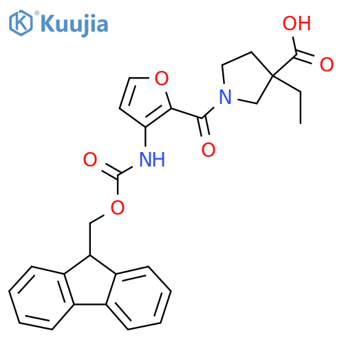 3-ethyl-1-3-({(9H-fluoren-9-yl)methoxycarbonyl}amino)furan-2-carbonylpyrrolidine-3-carboxylic acid structure