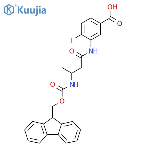 3-3-({(9H-fluoren-9-yl)methoxycarbonyl}amino)butanamido-4-iodobenzoic acid structure