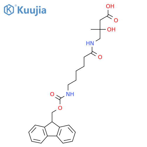 4-6-({(9H-fluoren-9-yl)methoxycarbonyl}amino)hexanamido-3-hydroxy-3-methylbutanoic acid structure