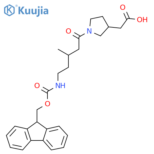 2-{1-5-({(9H-fluoren-9-yl)methoxycarbonyl}amino)-3-methylpentanoylpyrrolidin-3-yl}acetic acid structure