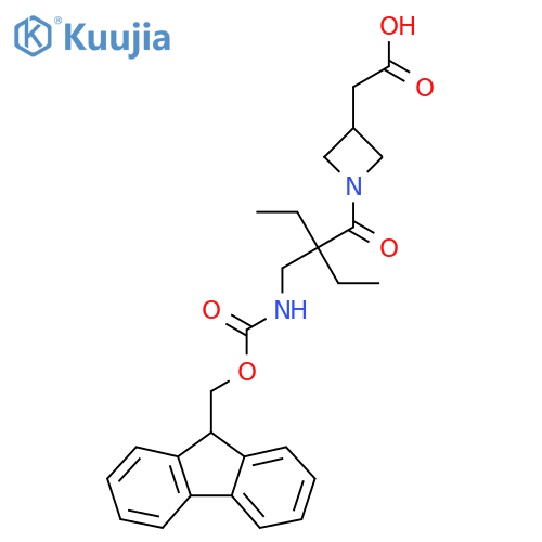 2-(1-{2-ethyl-2-({(9H-fluoren-9-yl)methoxycarbonyl}amino)methylbutanoyl}azetidin-3-yl)acetic acid structure