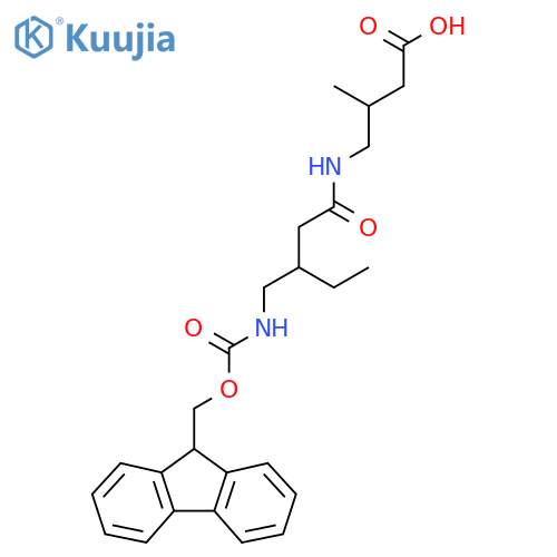 4-{3-({(9H-fluoren-9-yl)methoxycarbonyl}amino)methylpentanamido}-3-methylbutanoic acid structure
