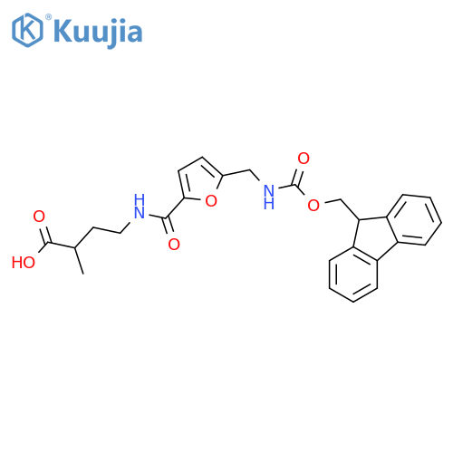 4-({5-({(9H-fluoren-9-yl)methoxycarbonyl}amino)methylfuran-2-yl}formamido)-2-methylbutanoic acid structure
