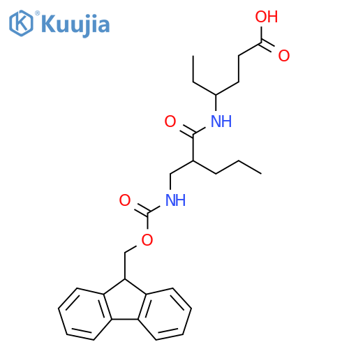 4-{2-({(9H-fluoren-9-yl)methoxycarbonyl}amino)methylpentanamido}hexanoic acid structure
