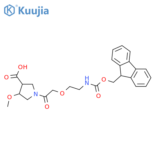 1-{2-2-({(9H-fluoren-9-yl)methoxycarbonyl}amino)ethoxyacetyl}-4-methoxypyrrolidine-3-carboxylic acid structure