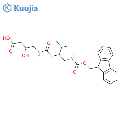 4-{3-({(9H-fluoren-9-yl)methoxycarbonyl}amino)methyl-4-methylpentanamido}-3-hydroxybutanoic acid structure