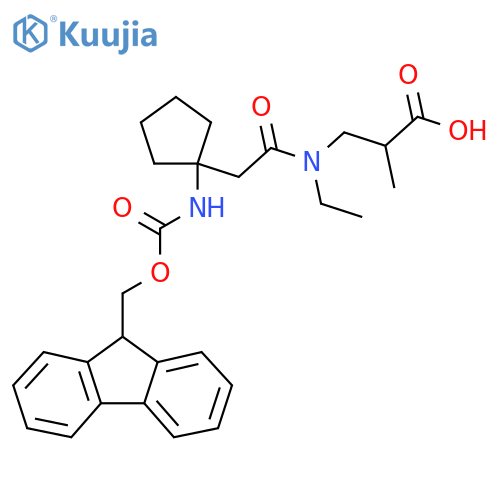 3-{N-ethyl-2-1-({(9H-fluoren-9-yl)methoxycarbonyl}amino)cyclopentylacetamido}-2-methylpropanoic acid structure