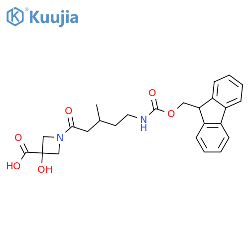1-5-({(9H-fluoren-9-yl)methoxycarbonyl}amino)-3-methylpentanoyl-3-hydroxyazetidine-3-carboxylic acid structure