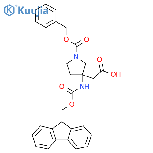 2-{1-(benzyloxy)carbonyl-3-({(9H-fluoren-9-yl)methoxycarbonyl}amino)pyrrolidin-3-yl}acetic acid structure