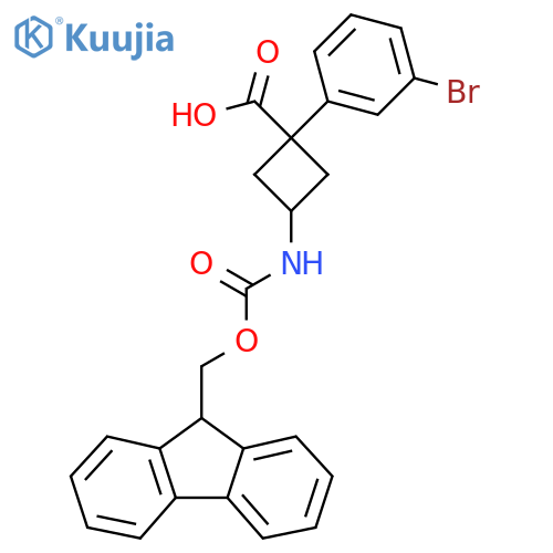 1-(3-bromophenyl)-3-({(9H-fluoren-9-yl)methoxycarbonyl}amino)cyclobutane-1-carboxylic acid structure