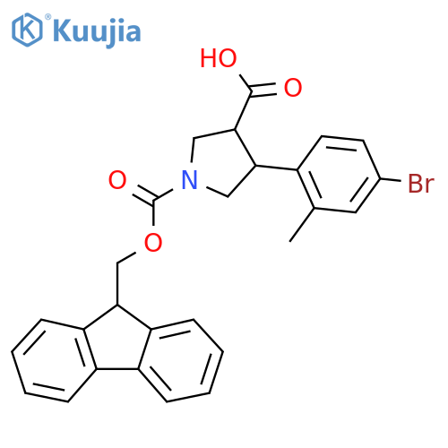 4-(4-bromo-2-methylphenyl)-1-{(9H-fluoren-9-yl)methoxycarbonyl}pyrrolidine-3-carboxylic acid structure
