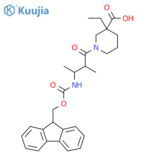 3-ethyl-1-3-({(9H-fluoren-9-yl)methoxycarbonyl}amino)-2-methylbutanoylpiperidine-3-carboxylic acid structure