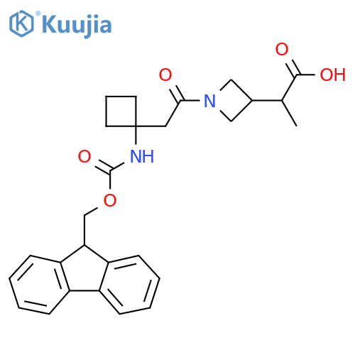 2-(1-{2-1-({(9H-fluoren-9-yl)methoxycarbonyl}amino)cyclobutylacetyl}azetidin-3-yl)propanoic acid structure