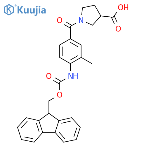 1-4-({(9H-fluoren-9-yl)methoxycarbonyl}amino)-3-methylbenzoylpyrrolidine-3-carboxylic acid structure