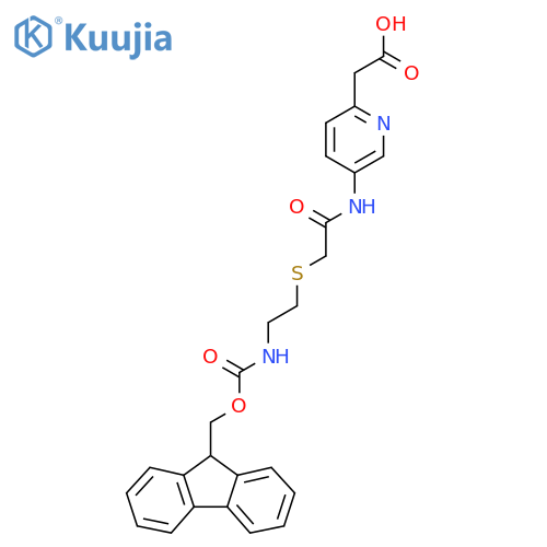 2-5-(2-{2-({(9H-fluoren-9-yl)methoxycarbonyl}amino)ethylsulfanyl}acetamido)pyridin-2-ylacetic acid structure